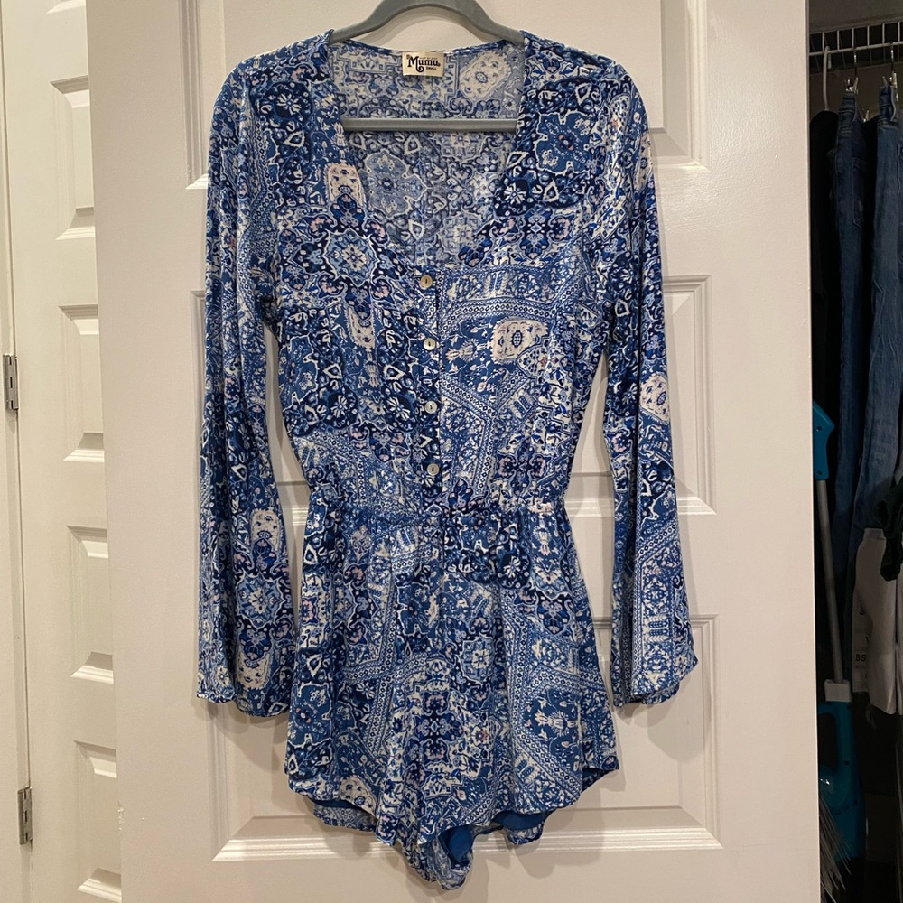Show Me Your Mumu Romper, Patterned Blue